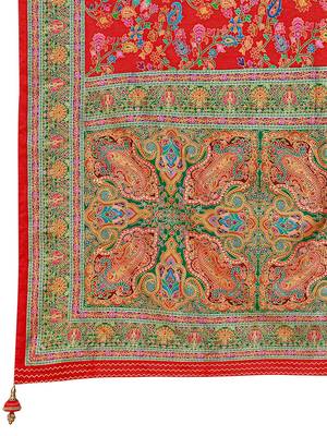 Red ethnic motifs printed festive wear saree with matching unstitched blouse 5
