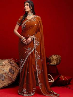 Brown embroidered sarees blouse piece 1