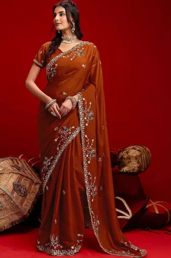 Brown embroidered sarees blouse piece