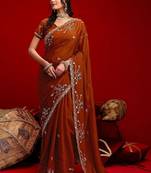 Brown embroidered sarees blouse piece
