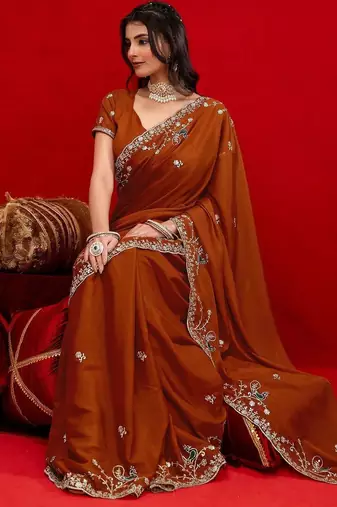 Brown embroidered sarees blouse piece