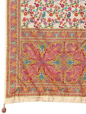 Beige ethnic motifs printed festive wear saree with matching unstitched blouse 5