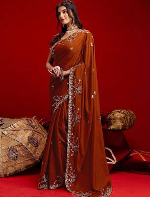 Brown embroidered sarees blouse piece 3