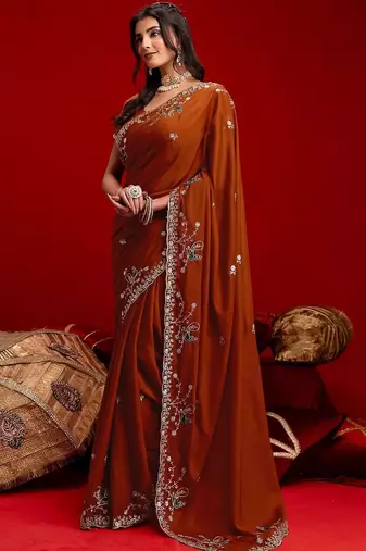 Brown embroidered sarees blouse piece