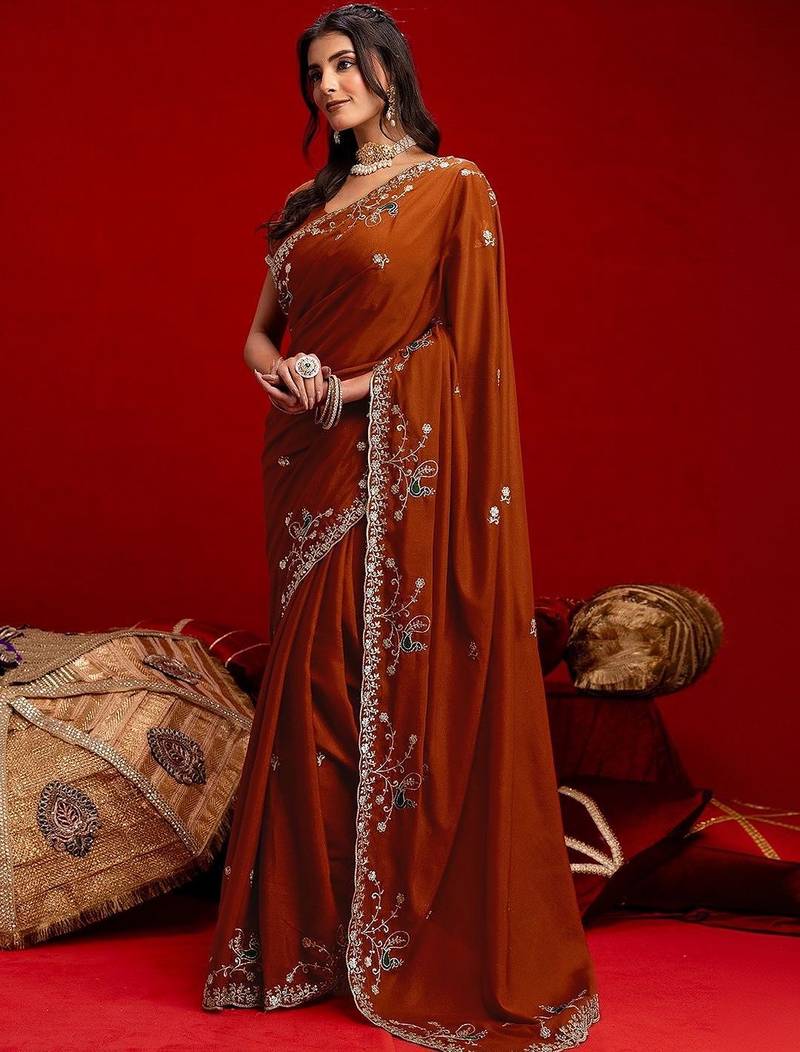 Brown embroidered sarees blouse piece