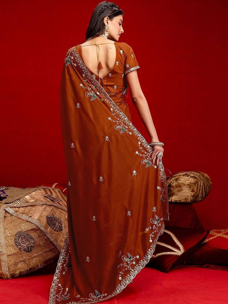 Brown embroidered sarees blouse piece