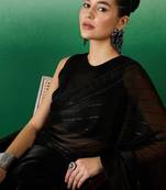 Black striped sequinned satin sarees