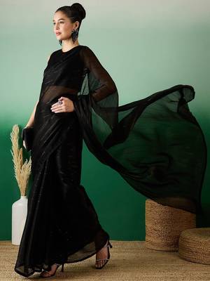 Black striped sequinned satin sarees 2