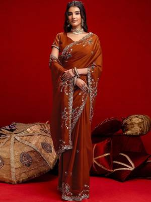 Brown embroidered sarees blouse piece 5