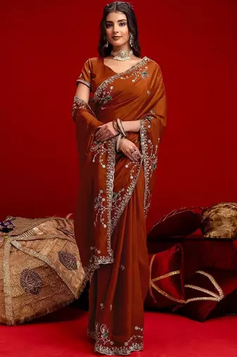 Brown embroidered sarees blouse piece
