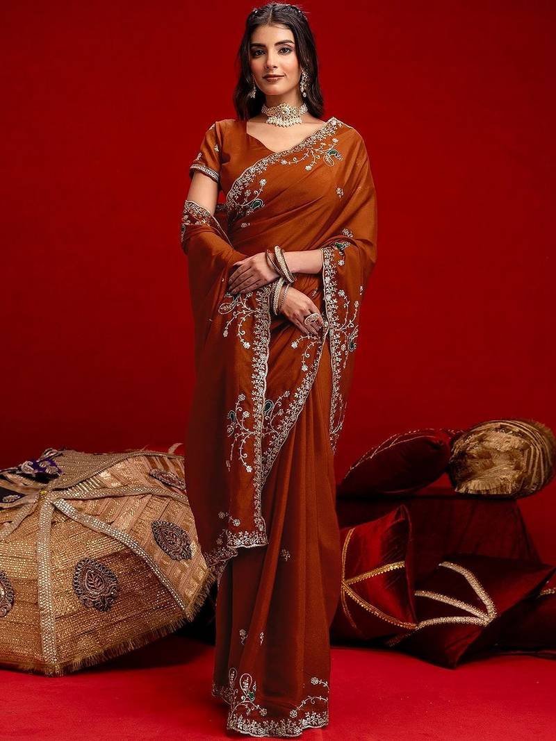 Brown embroidered sarees blouse piece