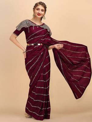 Burgundy women burgundy sarees 1
