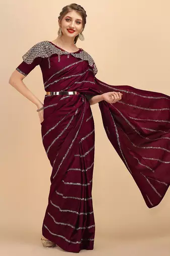 Burgundy women burgundy sarees