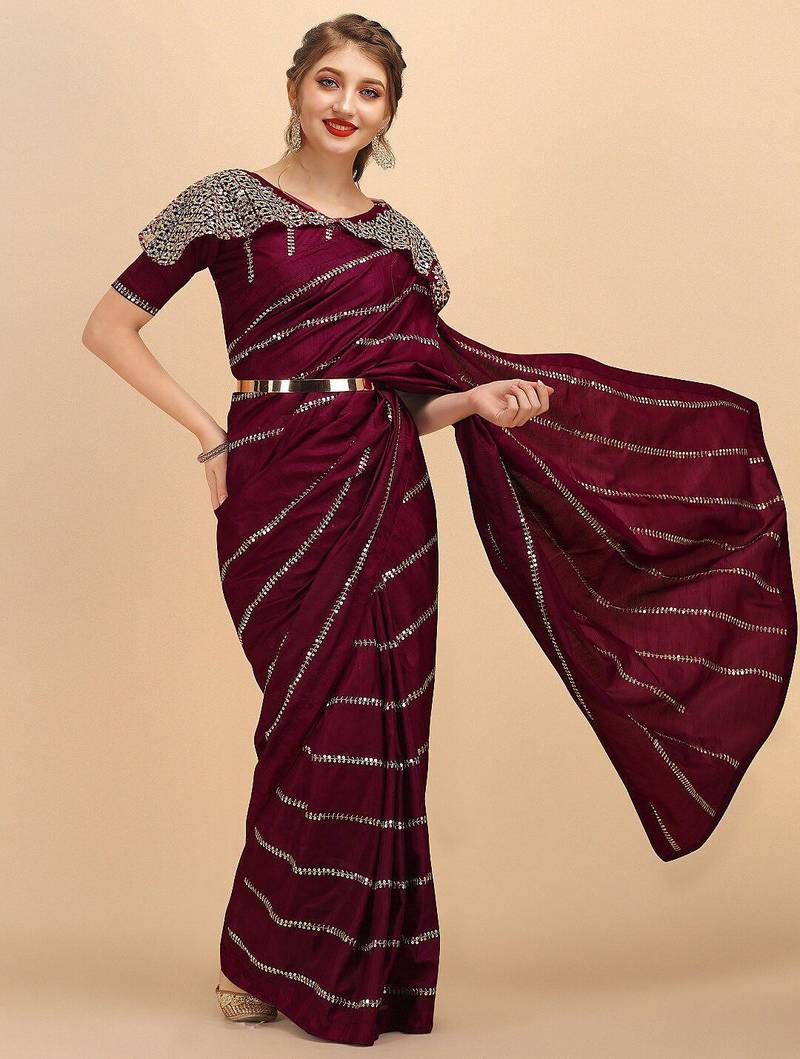 Burgundy women burgundy sarees