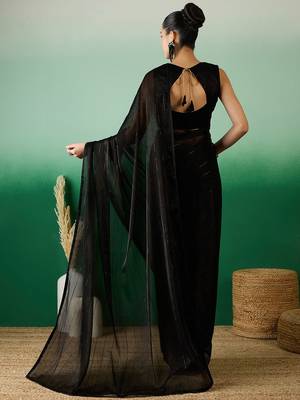 Black striped sequinned satin sarees 3