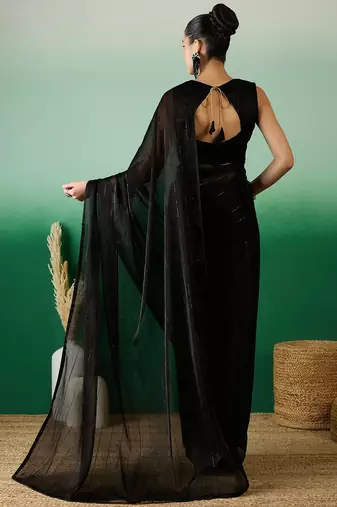 Black striped sequinned satin sarees