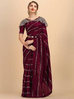 Burgundy women burgundy sarees 3