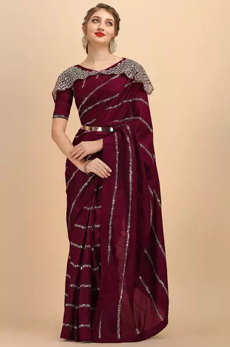 Burgundy women burgundy sarees