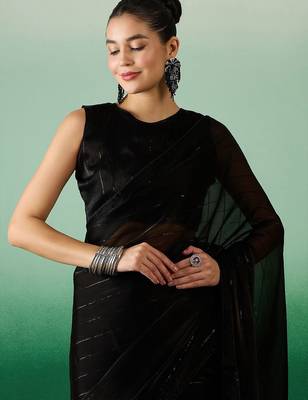 Black striped sequinned satin sarees 5