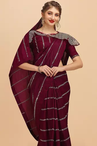 Burgundy women burgundy sarees