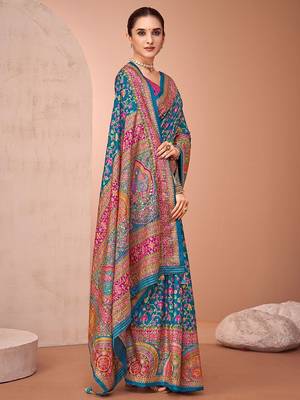 Teal women paisley printed patola saree 2