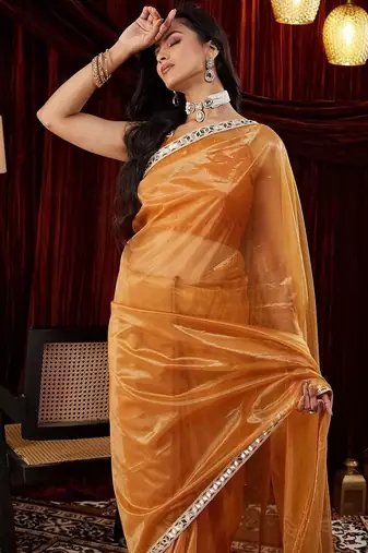 Gold embroidered bordered sarees