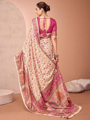 Cream ethnic motif printed patola saree 2