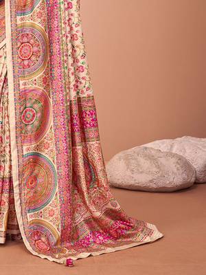 Cream ethnic motif printed patola saree 5