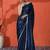 Blue embellished floral printed digital printed satin saree with blouse piece