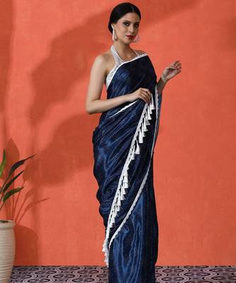 Blue embellished floral printed digital printed satin saree with blouse piece 2