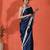 Blue embellished floral printed digital printed satin saree with blouse piece