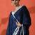 Blue embellished floral printed digital printed satin saree with blouse piece