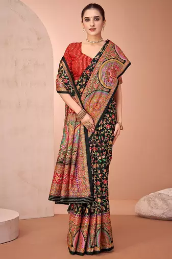 Black women paisley printed patola saree