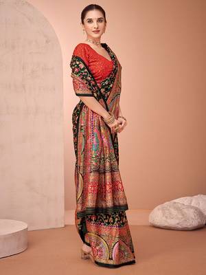 Black women paisley printed patola saree 2