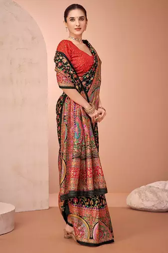 Black women paisley printed patola saree