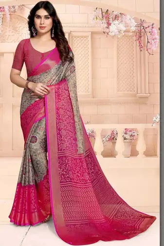 Grey printed sarees with unstitched blouse