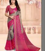 Grey printed sarees with unstitched blouse