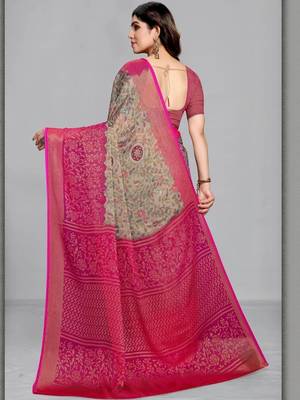 Grey printed sarees with unstitched blouse 2