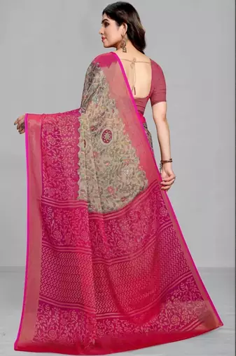 Grey printed sarees with unstitched blouse
