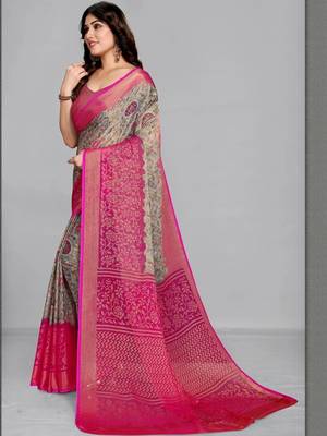 Grey printed sarees with unstitched blouse 3