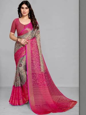 Grey printed sarees with unstitched blouse 5
