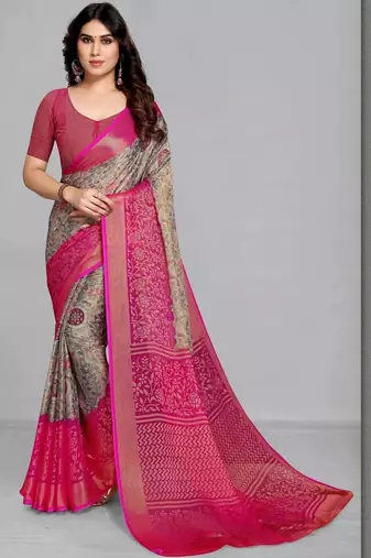 Grey printed sarees with unstitched blouse