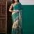 Teal ethnic motifs printed zari saree with unstitched blouse