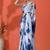 White embellished floral printed digital printed satin saree with blouse piece