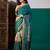 Teal ethnic motifs printed zari saree with unstitched blouse