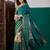 Teal ethnic motifs printed zari saree with unstitched blouse
