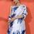 White embellished floral printed digital printed satin saree with blouse piece
