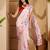 Pink floral printed saree with beaded detail & unstitched blouse