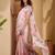 Pink floral printed saree with beaded detail & unstitched blouse
