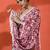 Red embellished floral printed digital printed satin saree with blouse piece